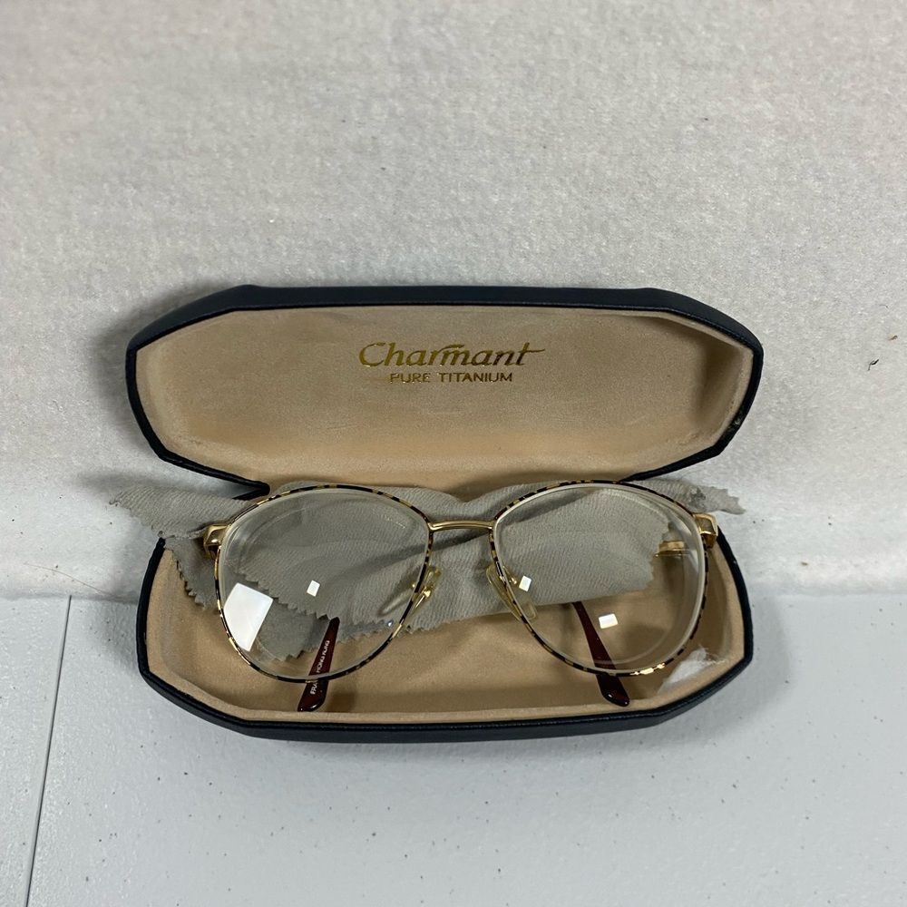 Vintage Charmant Titanium Eyeglass Demi Amber Color GP Gold Japan 156- 56-16